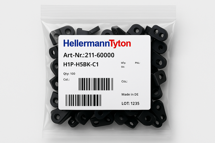 Black P‑Clip 3.2–3.4mm – HellermannTyton H1P‑HS‑BK‑C1