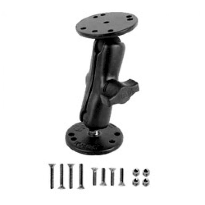Double Socket Arm 1" Ball with 2 Round Bases and Hardware Pack